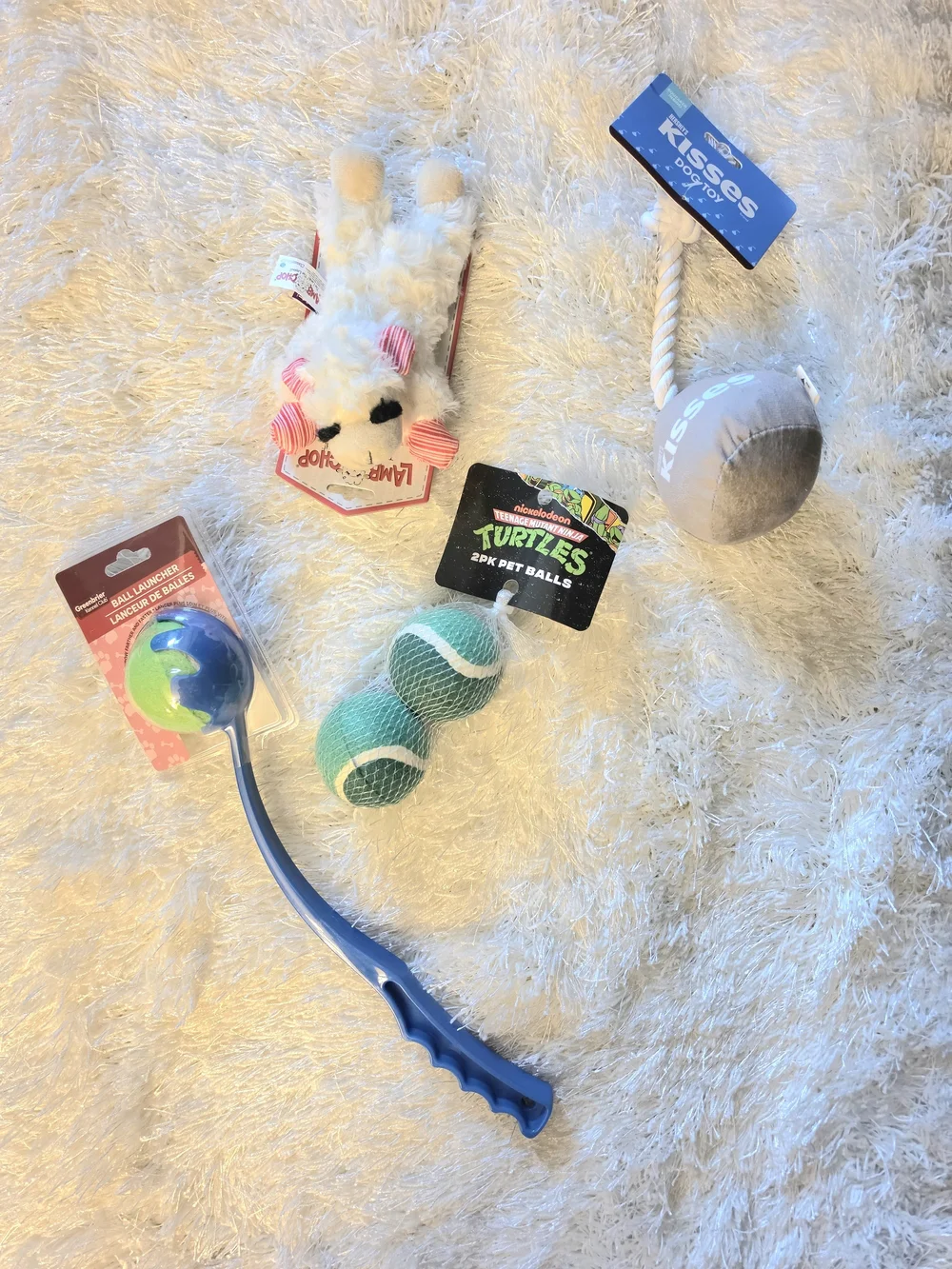 NWT 4-Piece Dog Toy Bundle Multipet Lamb Chop Hersheys TMNT Ball Launcher